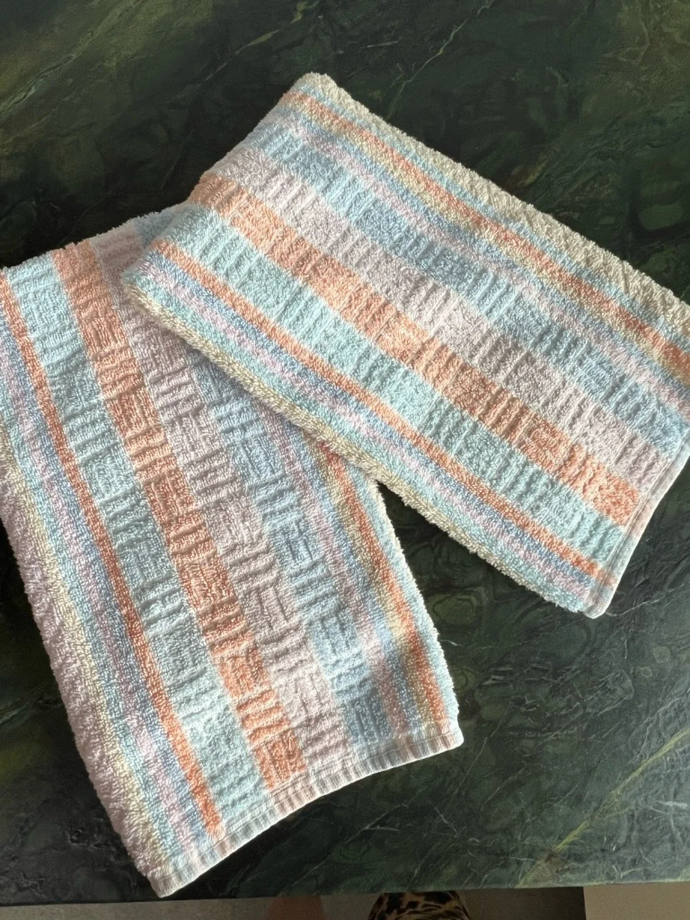 Vintage Pastel Stripe Cotton Hand Towels - Set of 2 80s towel